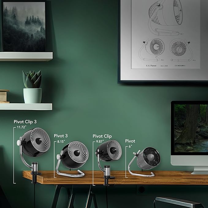 Vornado Pivot Clip Personal Air Circulator, 3-Speed, Portable Desk Fan with Multi-Surface Clip, 360-Degree Adjustable Axis, 9 in Tall, 4 in Diameter, Whisper Quiet, Black