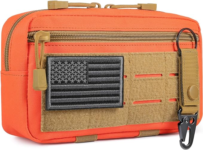 FRTKK Tactical Molle Admin Pouch Utility Laser Cut EDC Tool Pouch Bag Horizontal Modular Pouches Include US Flag Patch and Keychain