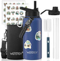 32oz Insulated Water Bottle (Cold for 48 Hrs),BPA Free&Leak Proof,Stainless Steel Water Flask,Water Jug with Straw Spout Lids for Gym,Hiking,Travel,Deep Blue