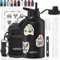 64oz Insulated Water Bottle (Cold for 48 Hrs),BPA Free&Leak Proof,Half Gallon Stainless Steel Water Flask,Water Jug with Straw Spout Lids for Gym,Hiking,Camping,Black