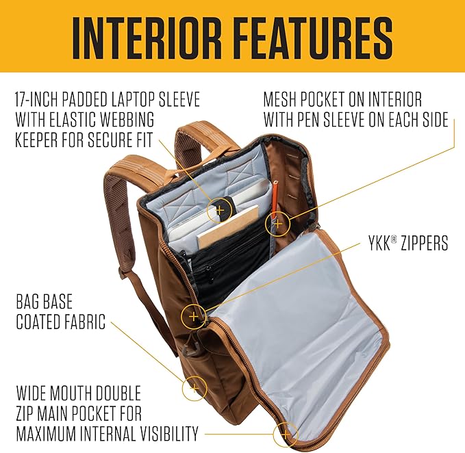 Carhartt 21L Top-Load Backpack, Durable Water Resistant Coated Canvas Base W/ 17" Laptop Sleeve, Carhartt Brown