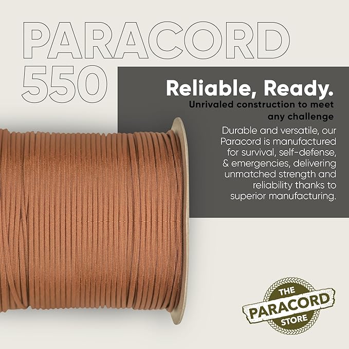 The Paracord Store | Type III 550 Paracord - 1000 FT Spool, Rust | Heavy Duty 7 Strand Tactical Paracord - USA Made Nylon Outdoor Parachute Cord for Camping, Fishing & More - Survival Cord