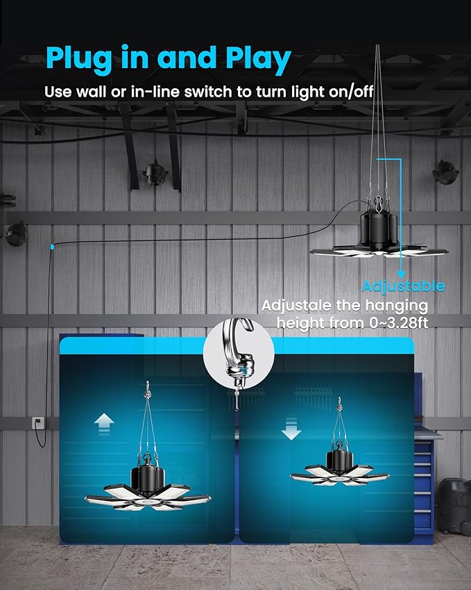 Plug-in Motion Sensor Garage Light 20000LM, Linkable Garage Ceiling Light LED with Timer Setting, Motion Sensor Light Indoor Bulb - 360° Detection for Workshop/Basement
