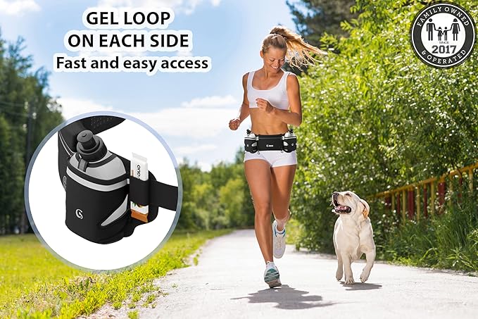 Q-RUN Hydration Running Belt with Bottles - Water Belts for Woman and Men - iPhone Belt for Any Phone Size - Fuel Marathon Waist Pouch for Runners - Jogging Cycling Biking, Black
