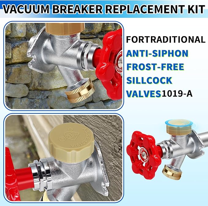 Boltigen Vacuum Breaker Repair Kit, Frost Free Outdoor Faucet ASSE 1019-A Repair Kit, Hose Bib Replacement with 3/4GHT Outdoor Faucet Cap for Anti-Siphon Sillcock Valves, 2 Sets