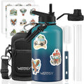 64oz Insulated Water Bottle (Cold for 48 Hrs),BPA Free&Leak Proof,Half Gallon Stainless Steel Water Flask,Water Jug with Straw Spout Lids for Gym,Hiking,Camping,Gradient Blue