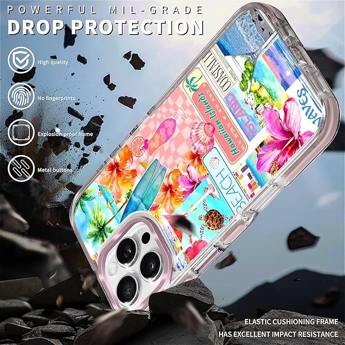 Case for iPhone 16 Pro,[Compatible with MagSafe],Coastal Beach Cover Coquette Collage Phone Case Design，for Women Girls Magnetic Clear Cover - Slim, Sleek, & Shockproof Protection