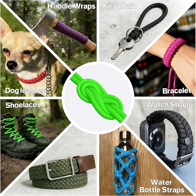Paracord Rope 750 - Parachute para Cord 4mm 11 Strand Spool Rope Utility Nylon String for Outdoor Camping Survival Utility Tent Crafting DIY Projects - Neongreen 200ft