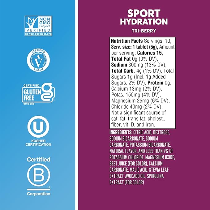Nuun, Electrolyte Drink Tabs Tri Berry, 8 Count, 1.9 Ounce (Pack of 6)