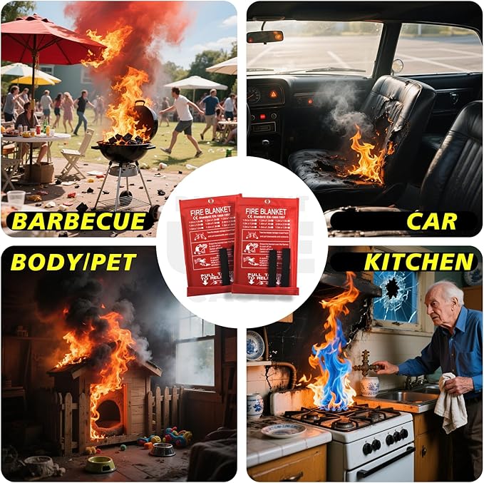 Ougist 2 Pack Emergency Fire Blanket for Home and Kitchen, 40"x40" Fire Blankets for Safety, Fiberglass Flame Suppression for Grill, RV & Camping, Peace of Mind for Your Family