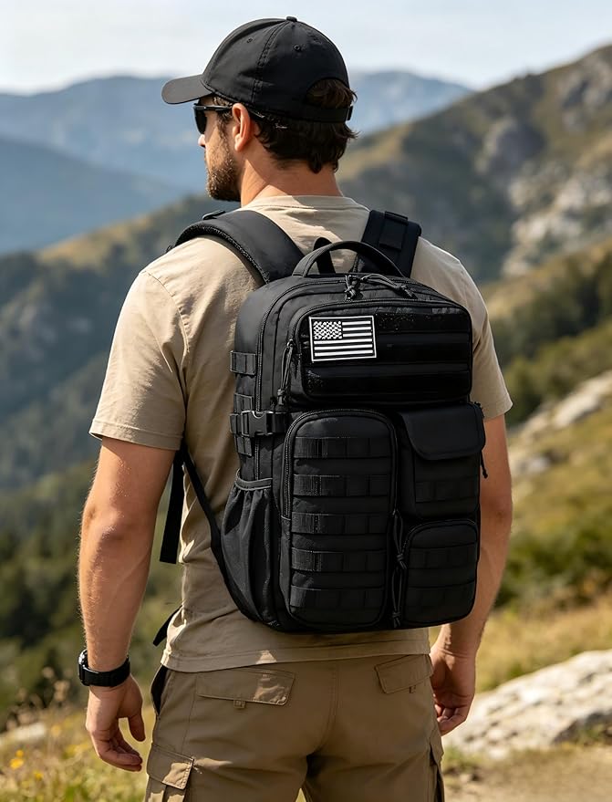 Wotony Tactical Backpack - Military waterproof backpack with multiple pockets and tactical gear for the outdoors (Black, 25L)