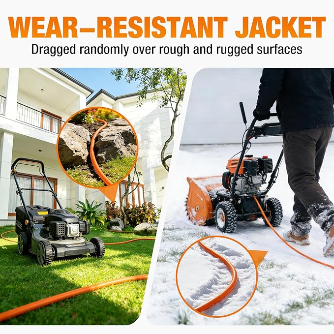 50 FT Outdoor Extension Cord Waterproof, 16/3 Gauge Heavy Duty 3 Prong Power Cord with Lighted Indicator End, 13A 125V 1625W SJTW, ETL Listed, Great for Lawn/Garden/Home(Orange)