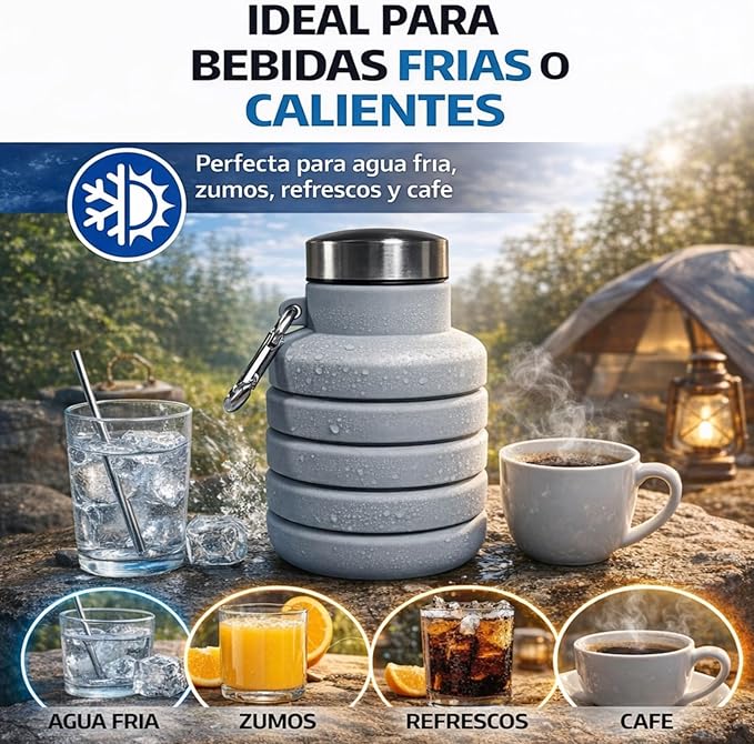 Collapsible Water Bottles,16oz Capacity Portable Reusable Silicone Water Bottle,Leak-proof,with buckle,foldable storage,Lightweight Durable for Fitness,Cycling,Sports,Camping,Hiking (Deep Black)