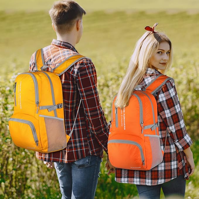 ZOMAKE Lightweight Packable Backpack, 35L Light Foldable Hiking Backpacks Water Resistant Collapsible Daypack for Travel(Orange)