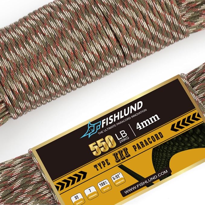 Paracord 550 lb, 7 Strand Paracord Rope 50ft 4mm, Nylon Parachute Cord for Camping, Forest Camo