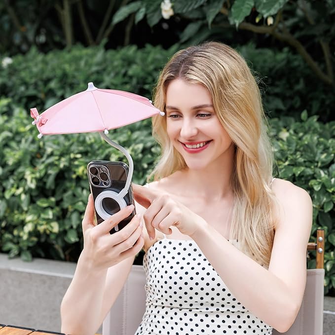 Double Magnetic Phone Umbrella,UPF45+ Magnetic Phone Sunshade Shield for Sun with 360°Adjust & Black Anti-UV Coating,Cellphone Umbrella Compatible with Magsafe Phone-Grip/Magsafe Car Phone-Mount
