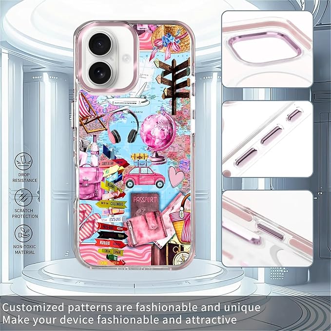 Case for iPhone 16 Plus,[Compatible with MagSafe],Cover Holiday Trip World Map Phone Case Design，for Women Girls Magnetic Clear Cover - Slim, Sleek, & Shockproof Protection
