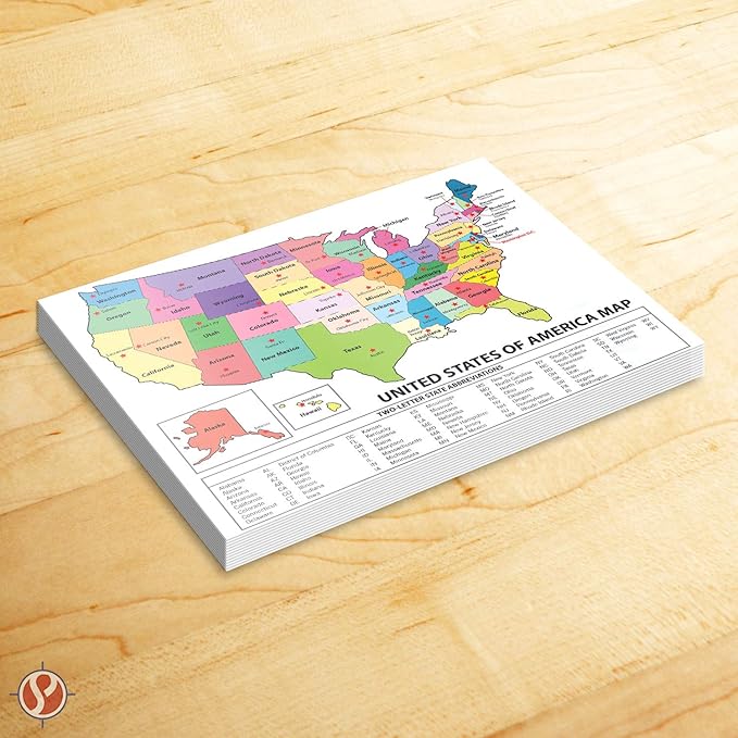 United States Map - USA Poster, US Educational Map - With State Capital - for Ages Kids to Adults- Home School Office - Printed on 12pt. Glossy Card Stock | Bulk Pack of 10 | 8.5 x 11 Inches