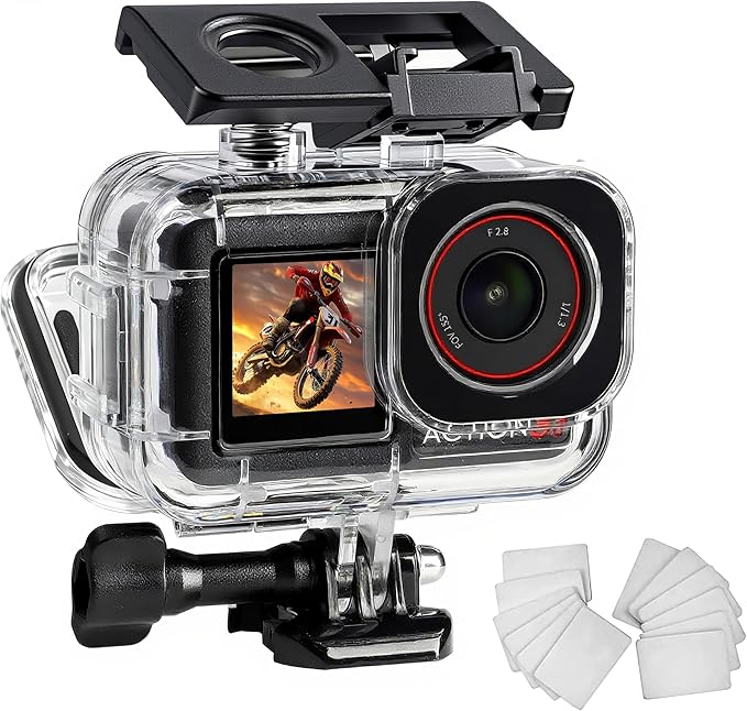 FitStill 196FT/60M Waterproof Case Compatible for DJI Osmo Action 5 Pro Action 4 Action 3,Underwater Diving Protective Cover Cage Shell Accessories Invisible Dive Housing for Action 5 Pro/4/3 Camera
