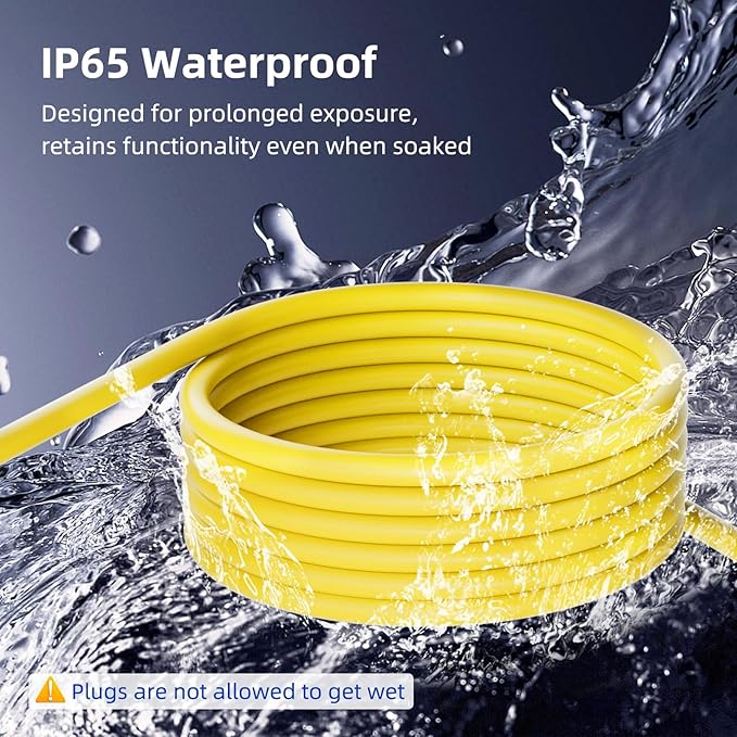 25 FT Outdoor Extension Cord with Multiple Outlets, 12 Gauge Heavy Duty Yellow Extension Cord Waterproof with 3 Outlet, 3 Prong Power Cord for Garden and Home Use Indicator Light, ETL Listed
