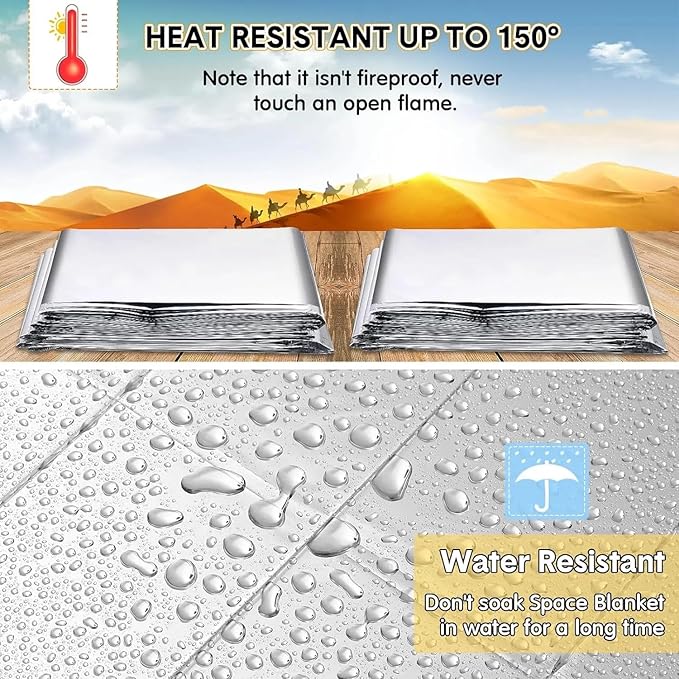 Emergency Survival Blanket, Mylar Thermal Blanket, Gigantic Space Blanket 82" x 63" (10)