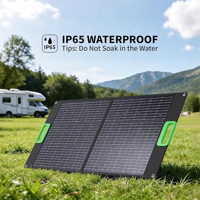 100W Portable Solar Panel for Power Station, 23.5% High Efficiency ETFE Foldable Solar Charger with Kickstands, 18V IP65 Waterproof Solar Panel Kit for Outdoor Camping RV Trip Off-Grid Living