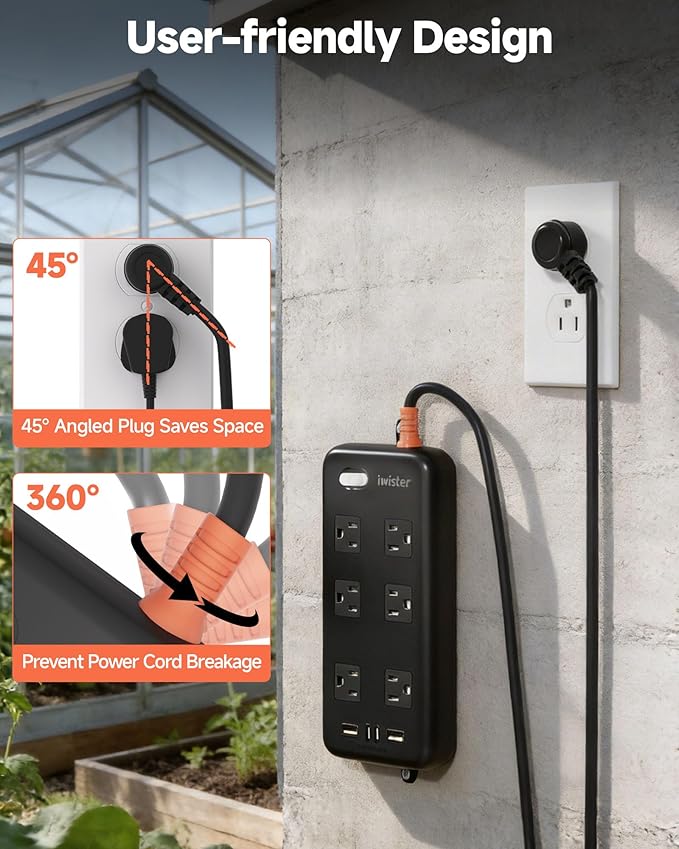 Outdoor Power Strip Waterproof IPX6, 1625W/13A, 15 Ft Extension Cord, 6 Wide Outlets & 4 USB Ports with Anti-Electric Shock, Wall Mountable for Yard, Workshop, Garage, RV
