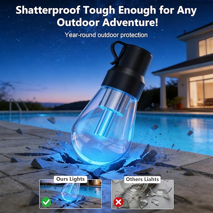 Beizelte Outdoor String Lights, 300FT RGB+IC Outside Light Dimmable Shatterproof LED Bulbs, IP67 Waterproof Chasing Effect Lighting DreamColor Patio Strip Lights for Backyard, Balcony, Outdoor Living