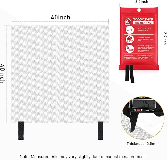 Emergency Fire Blanket for Camping Grill - Mondoshop Fire Retardant Blankets for Home Kitchen - Fireproof Blanket for Picnic, Grill, Car, Office, Warehouse, School, Fireplace