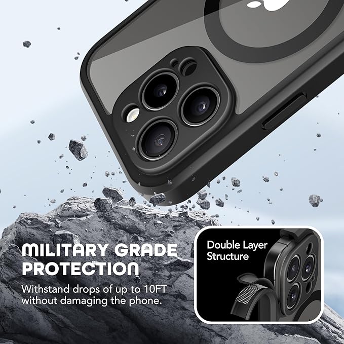 TIESZEN for iPhone 15 Pro Max Case, Compatible with MagSafe, Built-in Privacy Screen Protector and Camera Protection, Anti Spy Full Body Dustproof Shockproof Hard Phone Case 6.7", Black