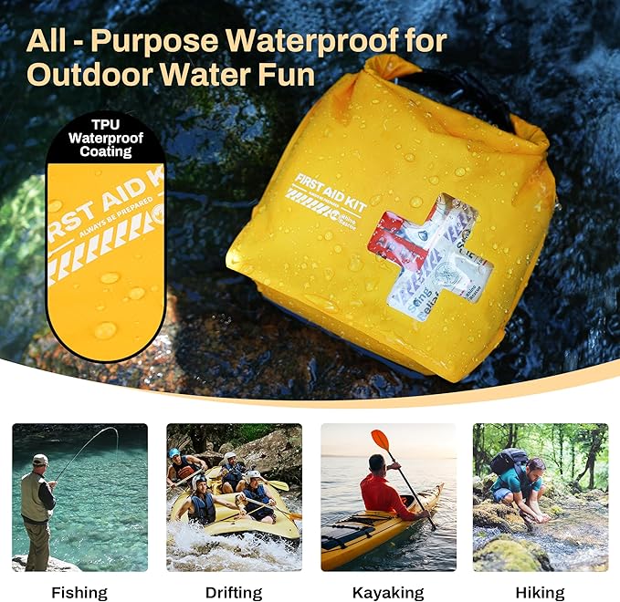 RHINO RESCUE Waterproof Boat First Aid Kit, Lightweight Boat Accessories Dry Bag, Emergency Marine Survival Supplies for Outdoor Kayak, Fishing, Floating, Swimming, Beach & Camping (Green)