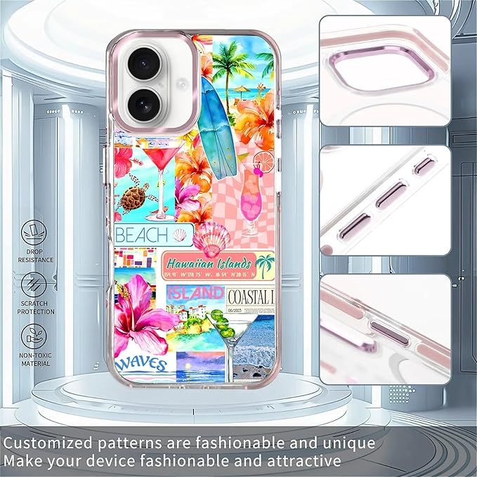 Case for iPhone 16,[Compatible with MagSafe],Coastal Beach Cover Coquette Collage Phone Case Design，for Women Girls Magnetic Clear Cover - Slim, Sleek, & Shockproof Protection