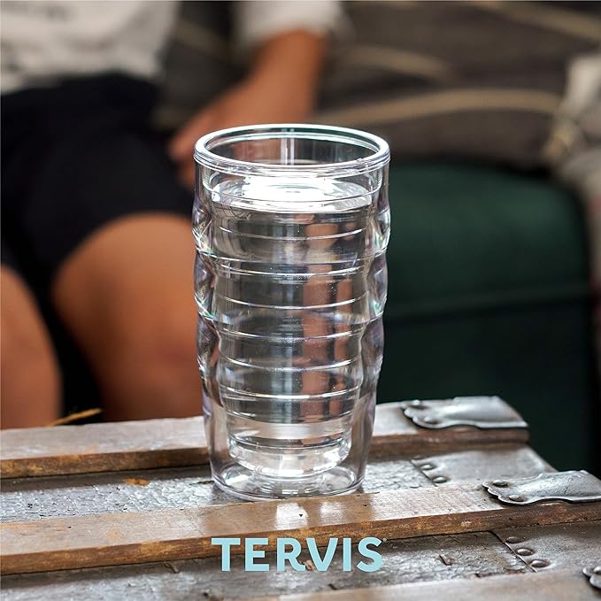 Tervis Clear & Colorful Lidded Made in USA Double Walled Insulated Tumbler Travel Cup Keeps Drinks Cold & Hot, 10oz Wavy, Turquoise Lid