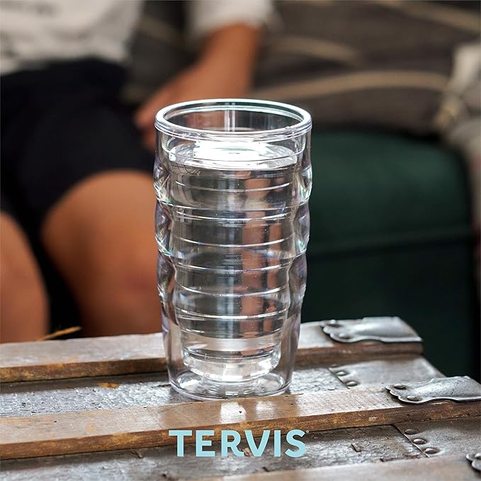 Tervis Clear & Colorful Lidded Made in USA Double Walled Insulated Tumbler Travel Cup Keeps Drinks Cold & Hot, 10oz Wavy, Hunter Green Lid