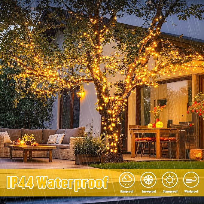 JMEXSUSS 2 Pack Solar String Lights Outdoor Waterproof, Total 66 FT 200 LED Solar Christmas Lights Outdoor, Twinkle Light for Christmas Tree Outside Garden Yard Xmas Decor, Warm White