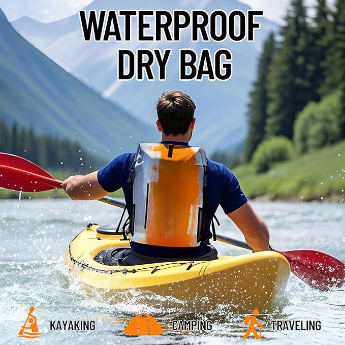 Waterproof Dry Bag Marine Dry Bags for Kayaking Hiking Orange Gray Abstract Art Painting Backpack Roll-Top Closure Bag - Backpack Waterproof Phone Case 5L