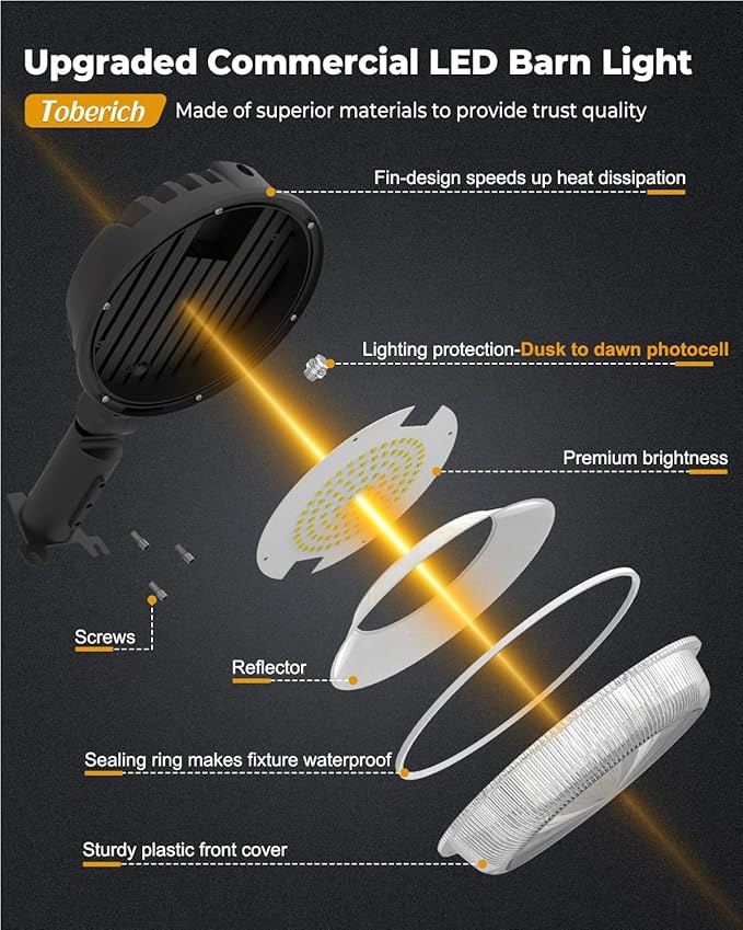 toberich LED Barn Light, 150W 20000LM Yard Area Lights Dusk to Dawn Outdoor Lighting with Photocell 3000K Warm White Adjustable Angle IP66 Waterproof Street Lights for Security/Farmhouse/Garage