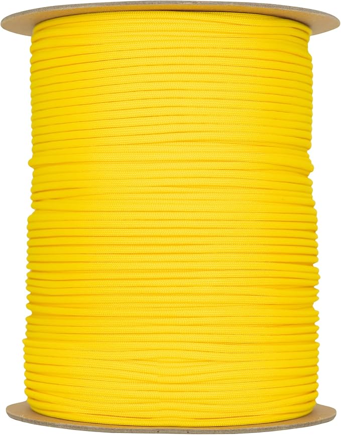 The Paracord Store | Type III 550 Paracord - 1000 FT Spool, Canary Yellow | Heavy Duty 7 Strand Tactical Paracord - USA Made Nylon Outdoor Parachute Cord for Camping, Fishing & More - Survival Cord