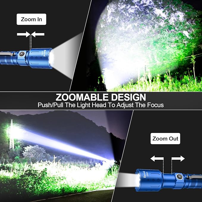 Banral Flashlights High Lumens Rechargeable, Super Bright Long Range Small Powerful Flashlight, 6 Modes LED Tactical Pocket Waterproof Flash Light for Home Emergency (2, Blue)