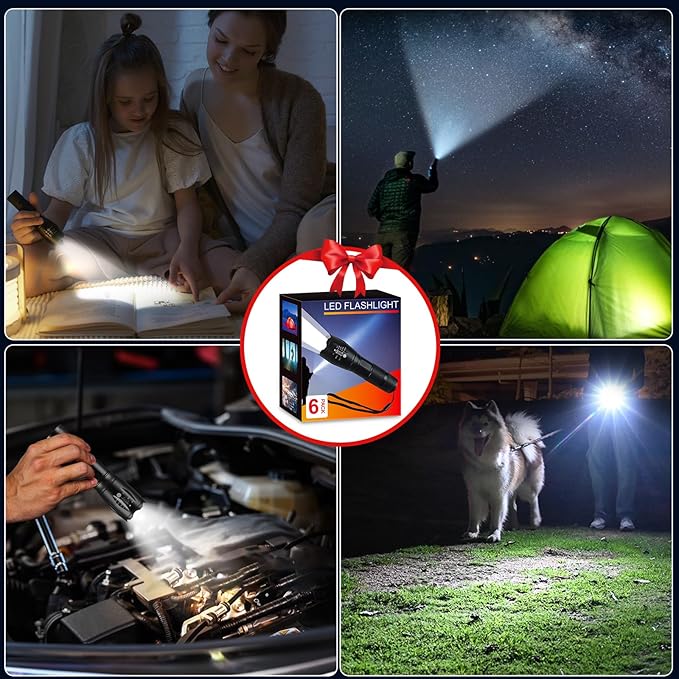 6Pack LED Flashlights High Lumens, 5Mode Tactical Flashlight for Home, Small Flashlights Powerful, Pocket Flashlight Battery Powered, Adjustable Torch Light, Mini Flash Light for Emergencies Camping