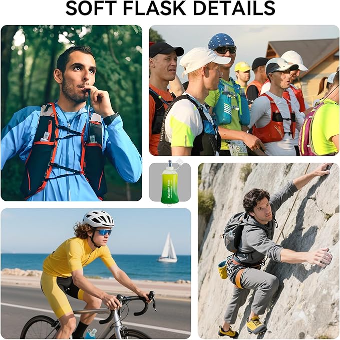 250ml Soft Flask Soft Water Bottle for Running, Hiking, Travelling, Cycling and Climbing - TPU Material - Gradient Green