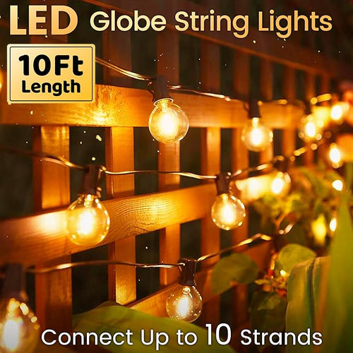10FT Outdoor String Lights - LED Patio Lights Waterproof G40 Plastic Globe Bulbs, Connectable Shatterproof Hanging Outdoor Lights for Indoor Backyard Yard Gazebo Porch Party Decor