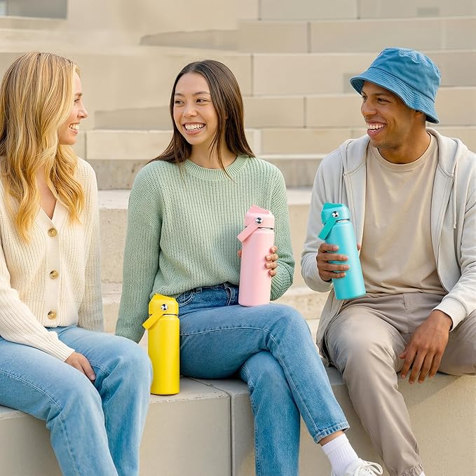 Fijinhom 18oz Insulated Stainless Steel Water Bottle, Wide Mouth Double Wall Vacuum, Silicone Straw, Sweat & Leak Proof, BPA Free Insulated Water Flask for Travel, Keep Cold 24h Hot 12h, Yellow
