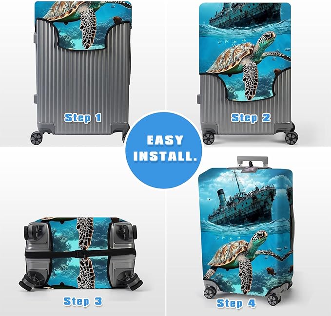 Luggage Cover Protector for 19-20 Inch Suitcases, TSA Approved Elastic Travel Suitcase Covers, Anti-Scratch Washable Luggage Sleeve for Carry On & Checked Bags, Majestic Sea Turtle