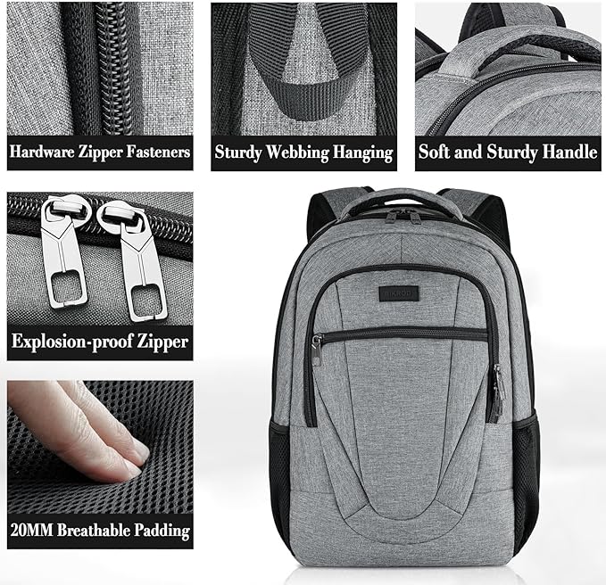 BIKROD Travel Laptop Backpack for Men and Women, Backpacks for School Teen Boys, Business Anti Theft Slim Sturdy Back Pack Adult Computer Bag Gift 15.6 IN Laptop, Grey