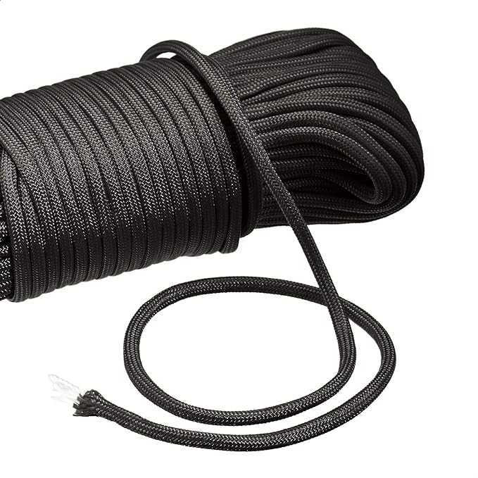 Amazon Basics 550 Type III Paracord, 7-Strand Core, Versatile Utility Rope for Camping, High Strength - 5/32 Inch x 100 Foot (4mm x 30m), Black