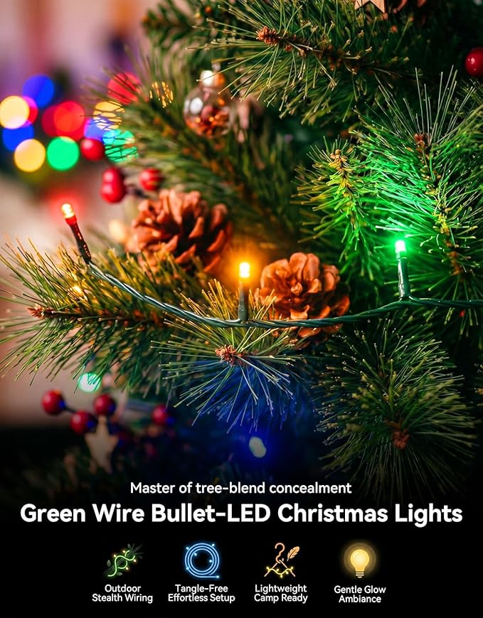 LitHome 164FT 500 LED String Lights Outdoor Indoor, 8 Modes Waterproof Christmas String Lights with Timer & Memory Function, Outdoor Christmas Lights Green Wire for Xmas Tree Party Garden, Multicolor