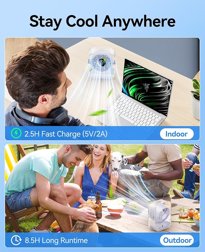 KIMMOO USB Desk Fan, Quiet Table Fan with Turbo Airflow, 100 Speeds, Digital Display, 90° Rotating, Small Rechargeable Battery Desktop Fans for Bedroom Home Office Travel, Lavender