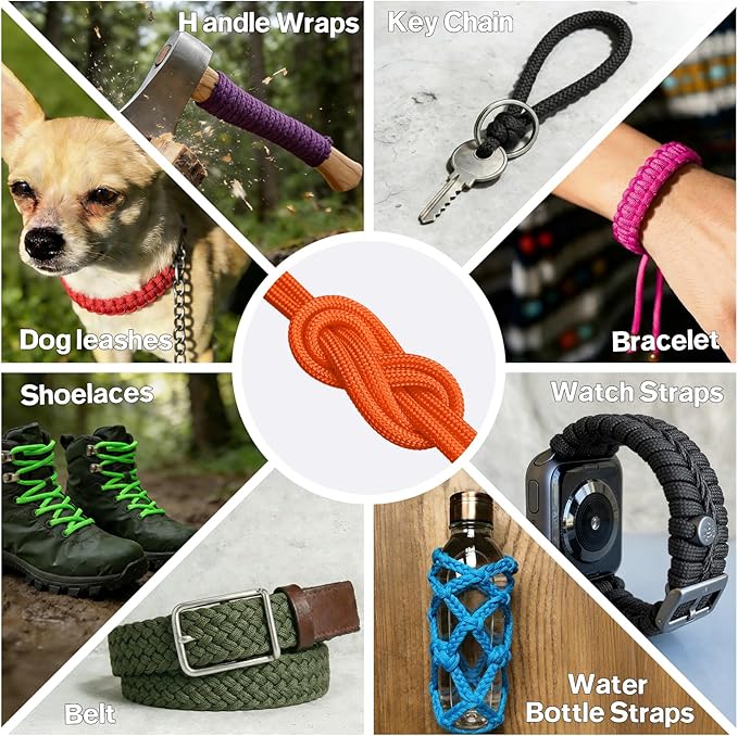 Paracord Rope 750 - Parachute para Cord 4mm 11 Strand Spool Rope Utility Nylon String for Outdoor Camping Survival Utility Tent Crafting DIY Projects - Orange 500ft