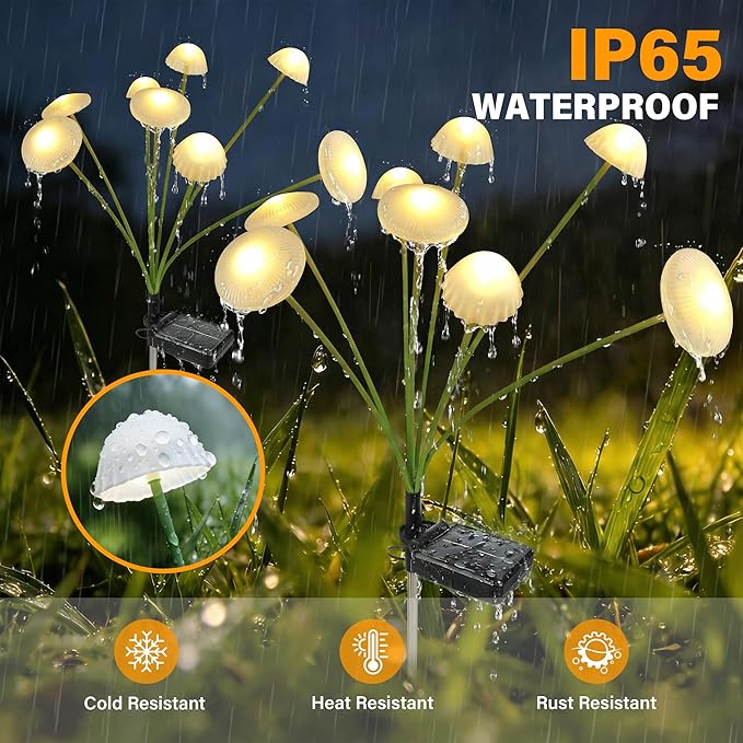 Solar Garden Lights Outdoor, 4Pack Solar Lights Garden Decor, Swaying Mushroom Lights Waterproof for Yard, Patio,Pathway Decoration,Gifts for Women,Mom(Warm White)